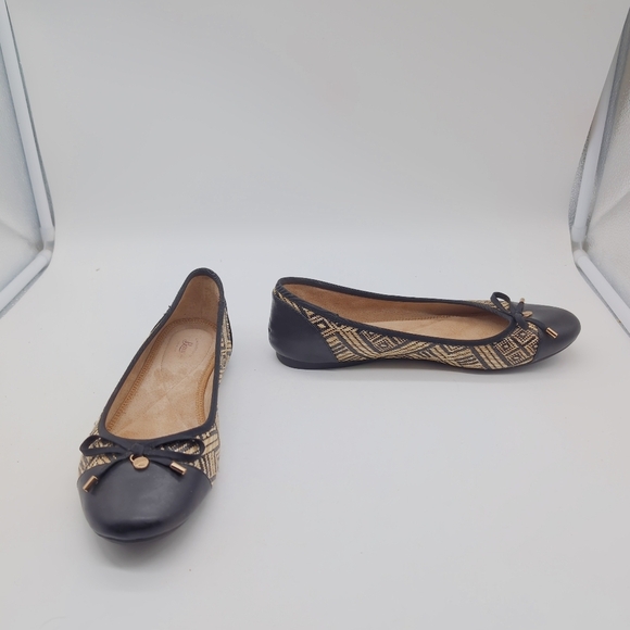 Women's Bass Lacy Raffia Black Patterned Ballet Flats sz 8 - Picture 2 of 8